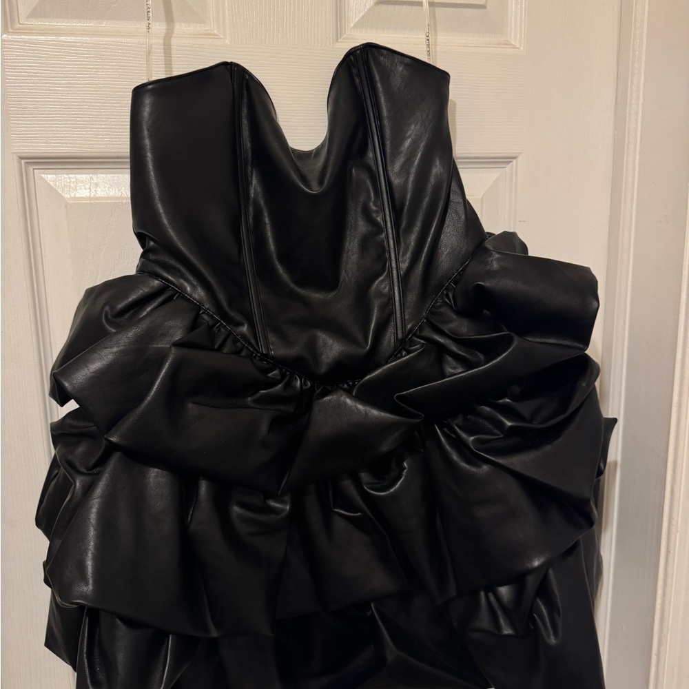 Current Mood Dramatic Black Leather Dress